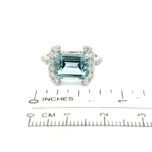 Natural Aquamarine Diamond Ring 6.5 14k Gold 6.09 TCW Certified $4,690 217095 - Picture 4 of 13